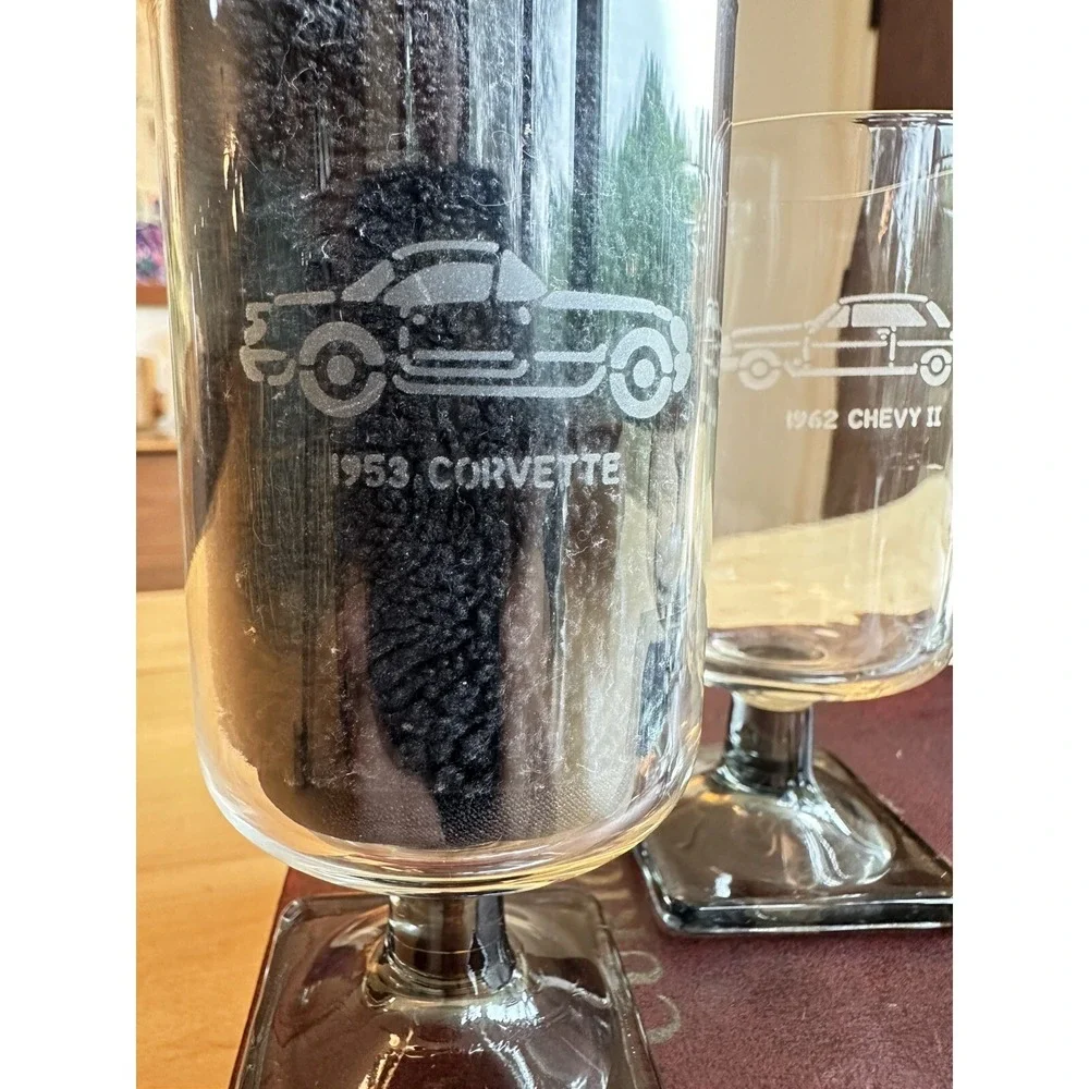 RARE Find VINTAGE Federal Glass Nordic Midnight Pedestal Etched Cars SEE PICS